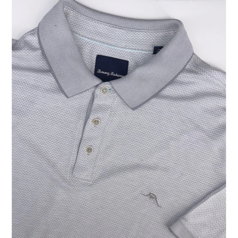 Tommy Bahama Paradiso White Gray‎ Chevron Print Polo Shirt XXL 2XL